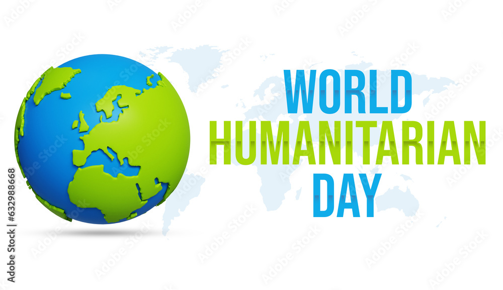 World Humanitarian Day, 19 August, Horizontal banner template. 3d world icon with world map. Recognizing people working and lost their lives humanitarian causes