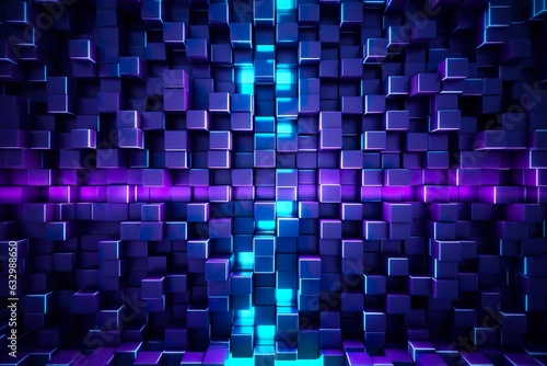 blue and purple lighted panels on a wall.