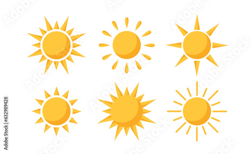 Set of Sun icons. Vector illustration in flat style.	

