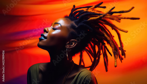 Portrait of african female having long dreadlocks photo