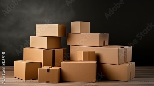 Illustration of a stack of cardboard boxes on a wooden table