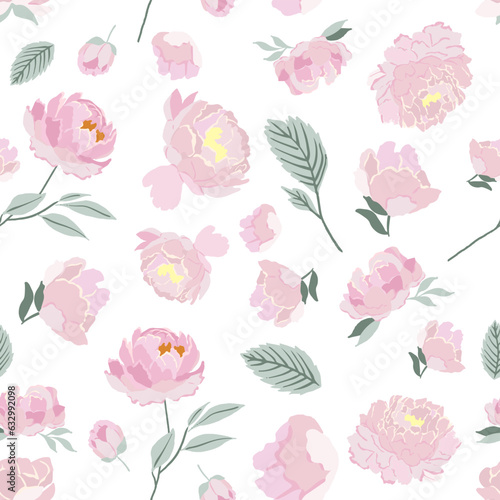Pink seamless pattern with peony for background