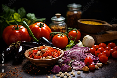 An inviting illustration that captures the essence of a Mediterranean diet spread, showcasing an array of colorful and wholesome foods. Ai generated