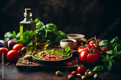 An inviting illustration that captures the essence of a Mediterranean diet spread, showcasing an array of colorful and wholesome foods. Ai generated