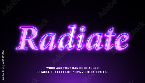 Radiate    editable text effect template  purple neon light effect futuristic style typeface  premium vector