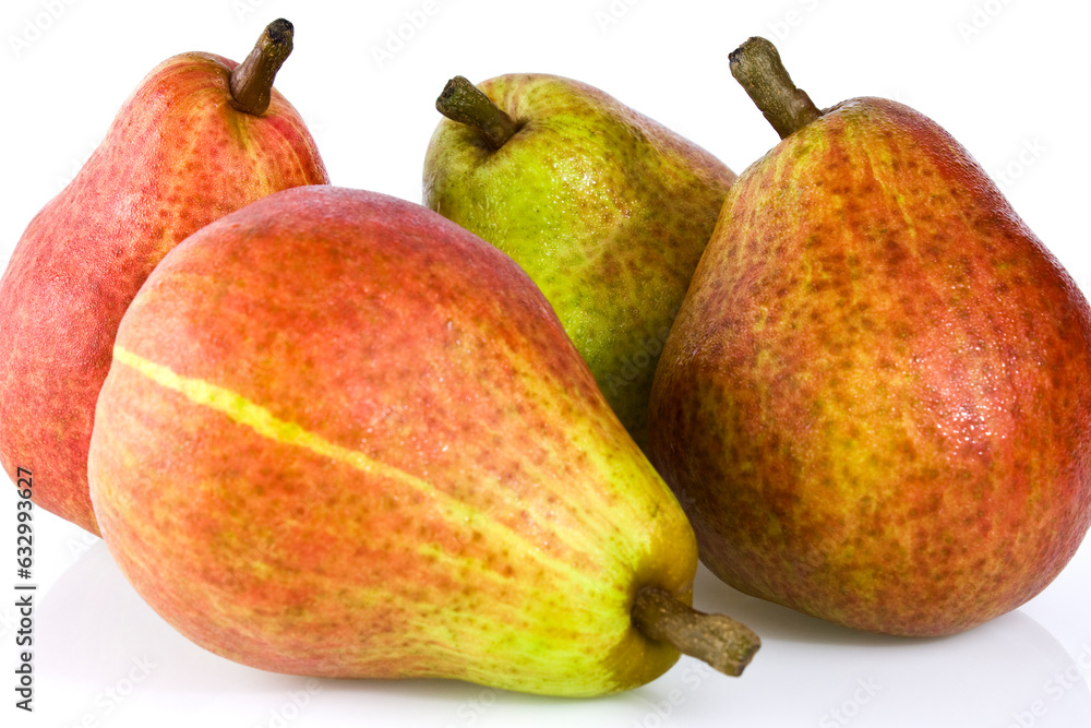 Four ripe pears isolated on white background. Still-life picture taken in studio with soft-box. Four ripe pears isolated on white background. Still-life picture taken in studio with soft-box.