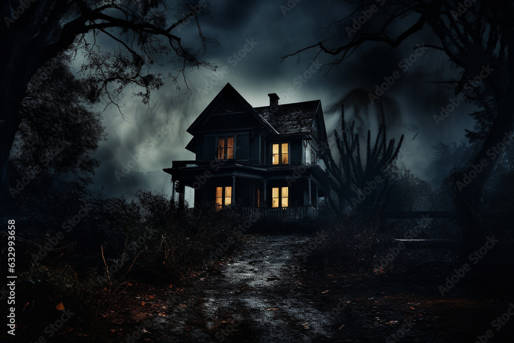 Illustration capturing the ominous atmosphere of a decrepit and haunted mansion, shrouded in darkness and mystery. Ai generated Illustration capturing the ominous atmosphere of a decrepit and haunted mansion, shrouded in darkness and mystery. Ai generated