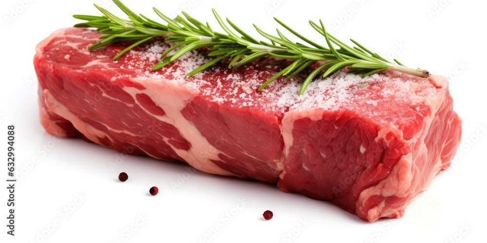 Fresh raw meat on a white background. Natural spices. Generative AI Fresh raw meat on a white background. Natural spices. Generative AI