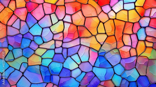 Close-up of a colorful stained glass window, vibrant, abstract background tex...