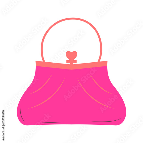 Cute cartoon pink purse. Handbag for doll. Fashion glamour icon.