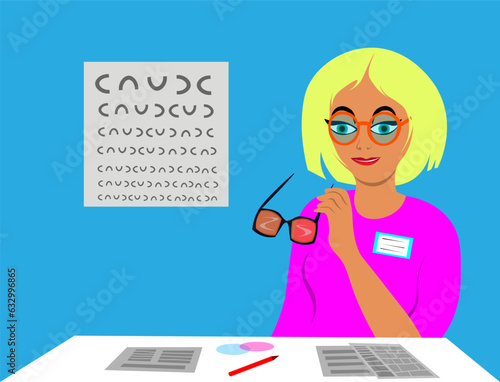 Blonde Optician at Her Work