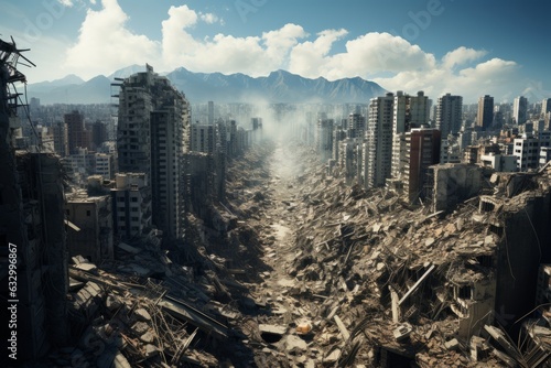 地震で崩壊した大都市
 photo