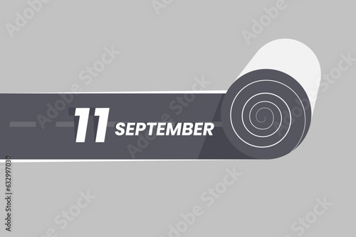 September 11 calendar icon rolling inside the road. 11 September Date Month icon vector illustrator. photo