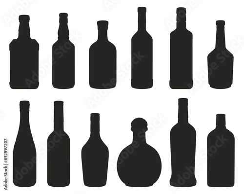Alcohol bottles monochrome set silhouette