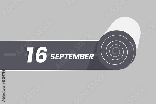 September 16 calendar icon rolling inside the road. 16 September Date Month icon vector illustrator.