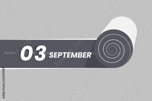 September 3 calendar icon rolling inside the road. 3 September Date Month icon vector illustrator.
