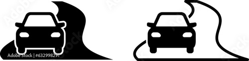 s字カーブの道路と車のアイコン
