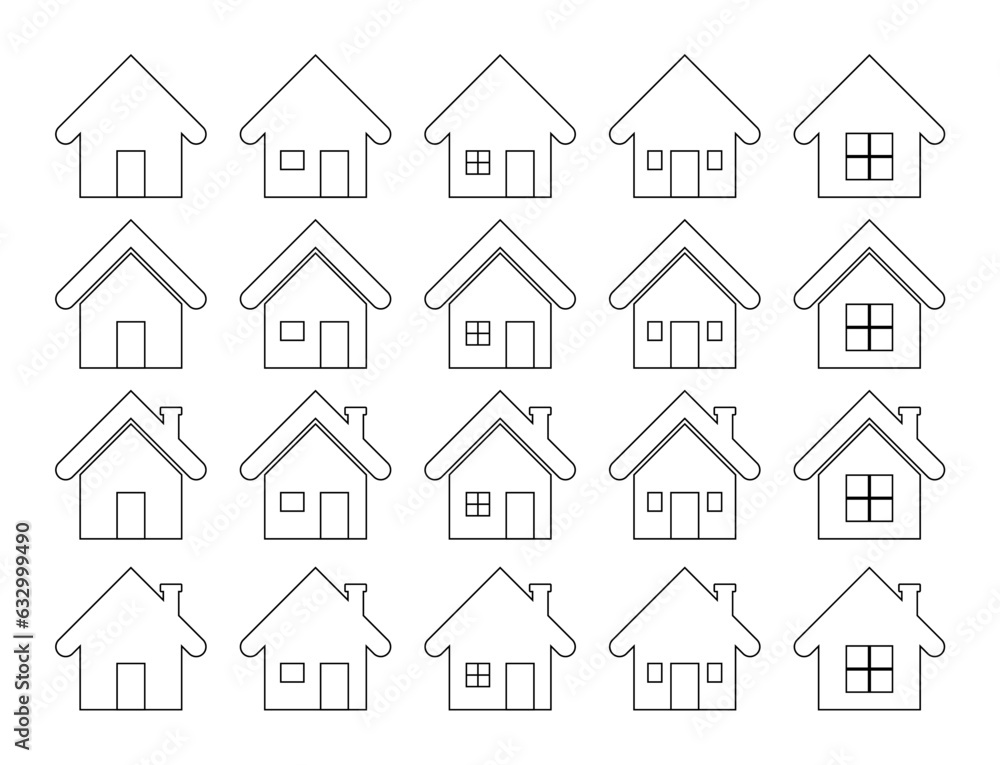 Set of house icon of black outline design.