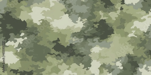 Seamless rough textured military, paintball camouflage pattern in a light forest sage green khaki palette. Tileable abstract contemporary classic camo fashion textile surface design, Generative AI