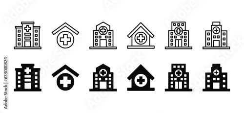 Hospital icon vector collection. Hospital building icon symbol in line and flat style. Vector illustration