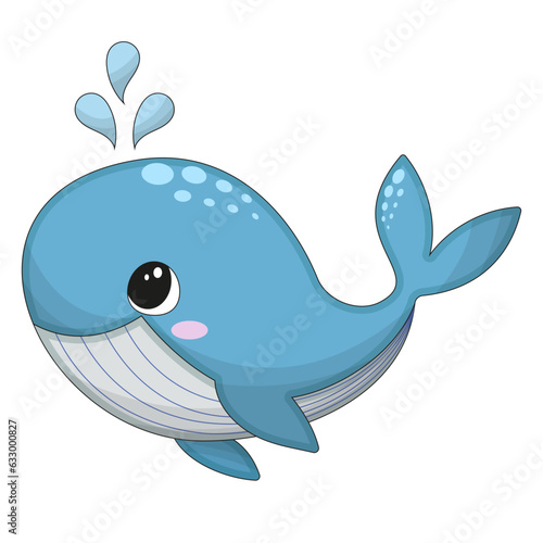 Vector illustration of cartoon cute happy whale for design element. Funny sea animal on a white background.