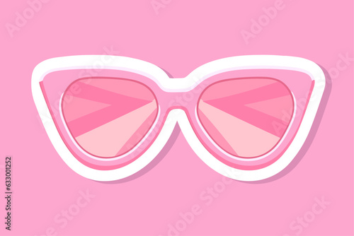 Sunglasses sticker pink sun glasses isolated white background. Fashion pink vintage graphic style. Female modern optical beach accessory. Eye summer protection. Glamour barbie style barbiecore