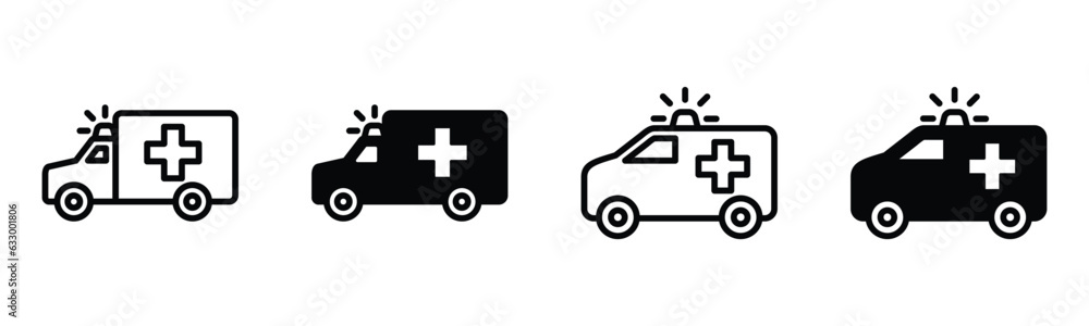 Ambulance icons vector. Siren or ambulance car icon symbol in line and flat style. Medical care icon vector illustration Ambulance icons vector. Siren or ambulance car icon symbol in line and flat style. Medical care icon vector illustration