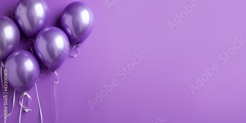 Purple balloons on a purple background, with space for text. Purple banner. Generative AI