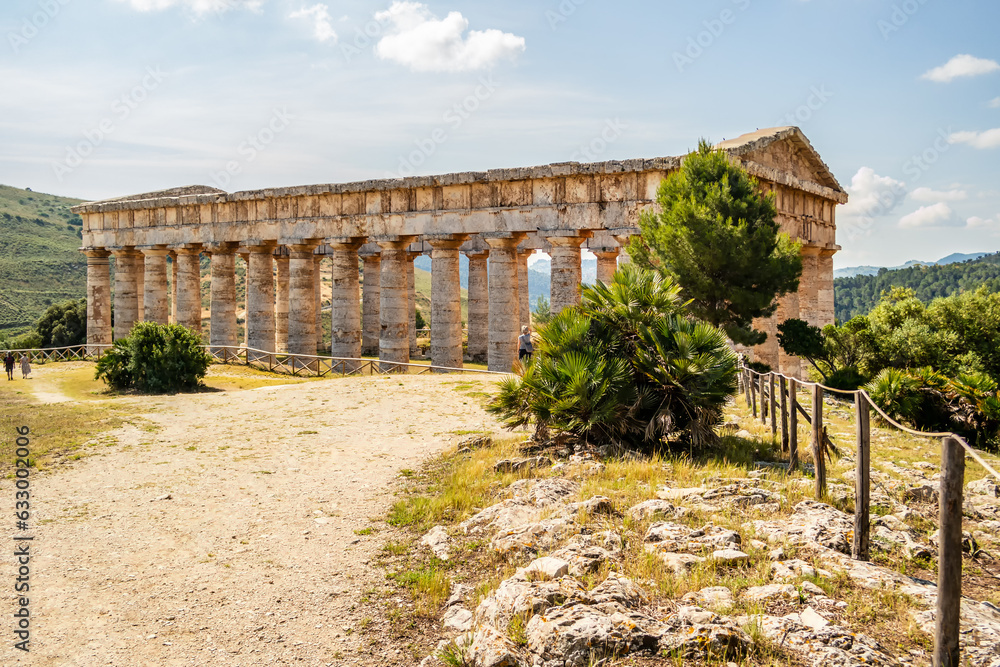 View of the ancient temple of Segesta, Sicily, Italy