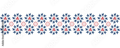 Colorful embroidery vector slavic ornament, border, pattern. National ornament. Red and Blue decoration
