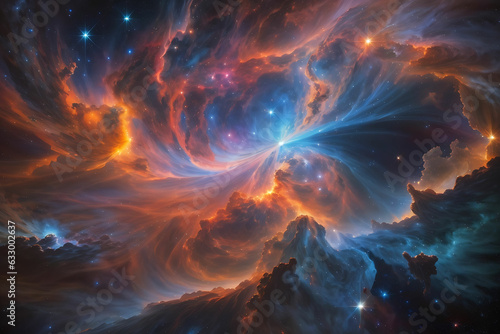 They marveled at the beauty of a nearby nebula, its swirling clouds of gas and distroyed like fire an abstract painting in the cosmos. © The Alpha