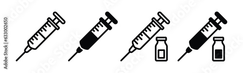 Syringe icons set. Vaccination, vaccine icon symbol in line and flat style. Medical care vector illustration