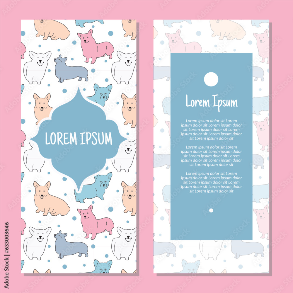 Obraz premium Vector cute puppies vertical frame pattern invitation greeting cards, RSVP and thank you cards