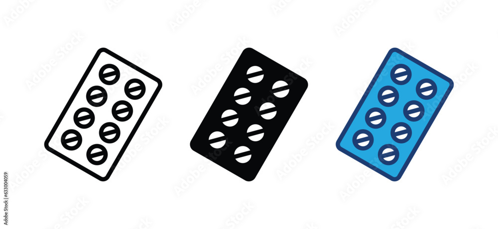 Pills strip icon. Pill medicine icon symbol in line and flat style. Medicals care vector illustration Pills strip icon. Pill medicine icon symbol in line and flat style. Medicals care vector illustration