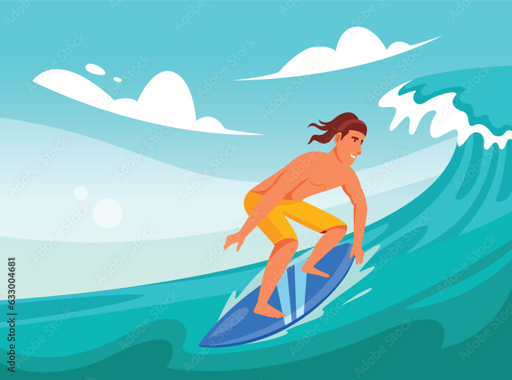 vector cartoon man surfing 