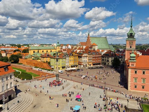 Warsaw, Poland August 2, 2023: Royal Castle and Column Sigismund. Old town in Warsaw from the top of the tower. Poland