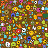 Seamless pattern with funny little monsters