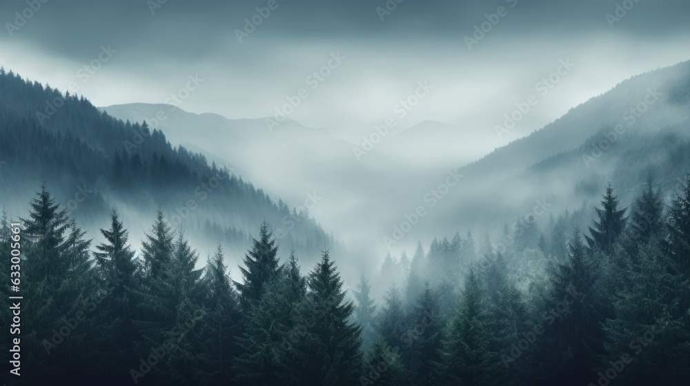Obraz premium Dark Fog/mist over a moody Forest Landscape