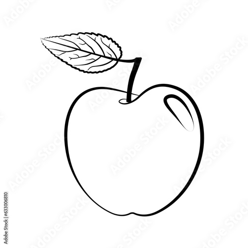 Black line apple illustration. Graphic vector sketch  fruit in hand drawn style. Vector art line illustration of apple logo.