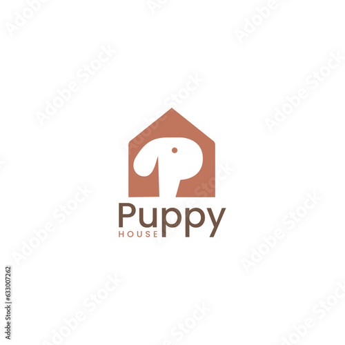 Pet house logo with dog icon vector illustration design, line house creative logo design