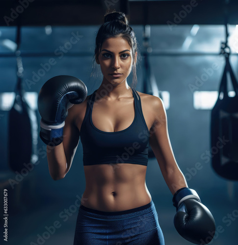 Young beautiful woman posing with boxing gloves © cherezoff