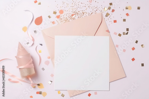 mocap. white sheet of paper on a pink background. confetti and holiday background. birthday and valentine's day card