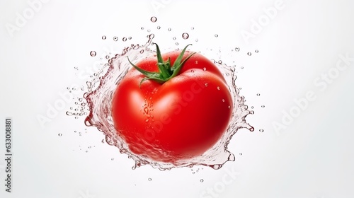 Fresh tomato with water splash on white background