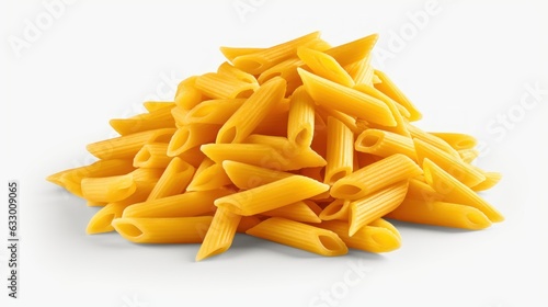 Penne rigate pasta on a white background