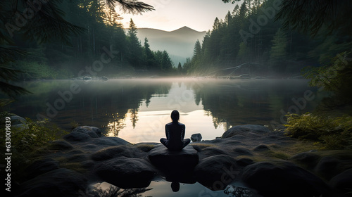 Embracing Solitude, a person meditating in a tranquil setting, conveying the power of introspection and self-discovery. AI generative