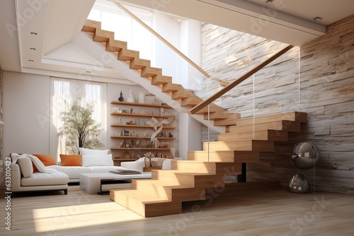 Amazing Interior Design of a Modern and Luxurious Apartment with Wooden Stairs and Beautiful Walls. © Boss
