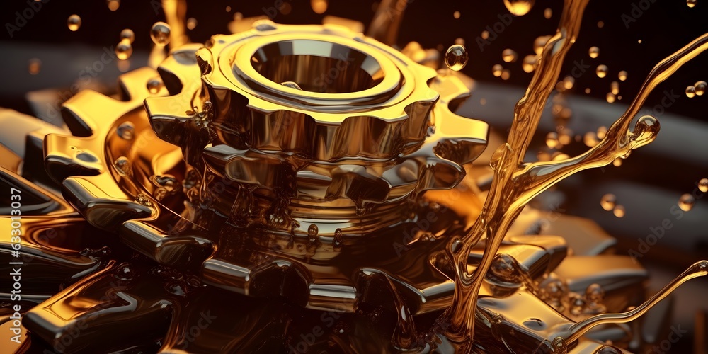 Oil wave splashing in Car engine with lubricant oil. Concept of lubricate motor oil and Gears. Generative AI - obrazy, fototapety, plakaty 