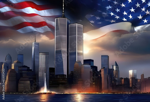Fototapet Gazing at the Skyline - 911 Memorial and the Spirit of America