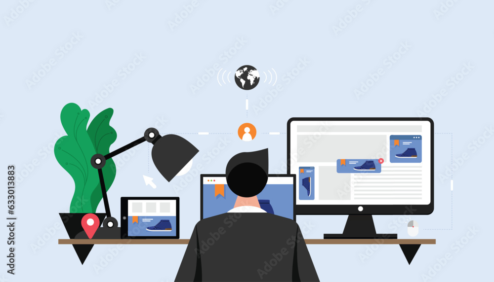 Digital marketing, retargeting or remarketing. online banner ad network. Flat design concept. Digital marketing, retargeting or remarketing. online banner ad network. Flat design concept.