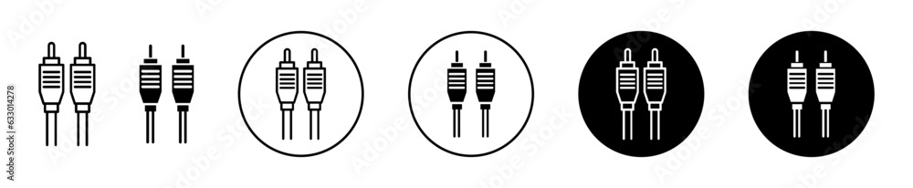 rca cable vector icon set. av rca port cable line icon in black filled and outlined style. - obrazy, fototapety, plakaty 